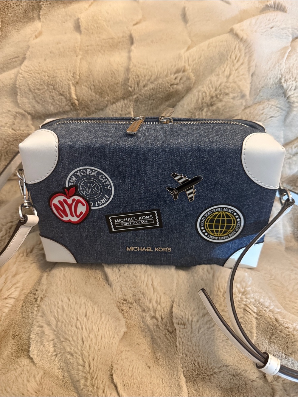 Michael Kors Denim Patch Crossbody in Blue with White Trim